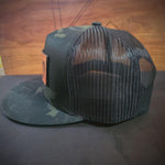 Load image into Gallery viewer, Hats | Flatbill Snapback Trucker  | Black Camo.
