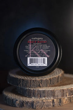 A 2oz tin of mahogany beard butter by kühn products.